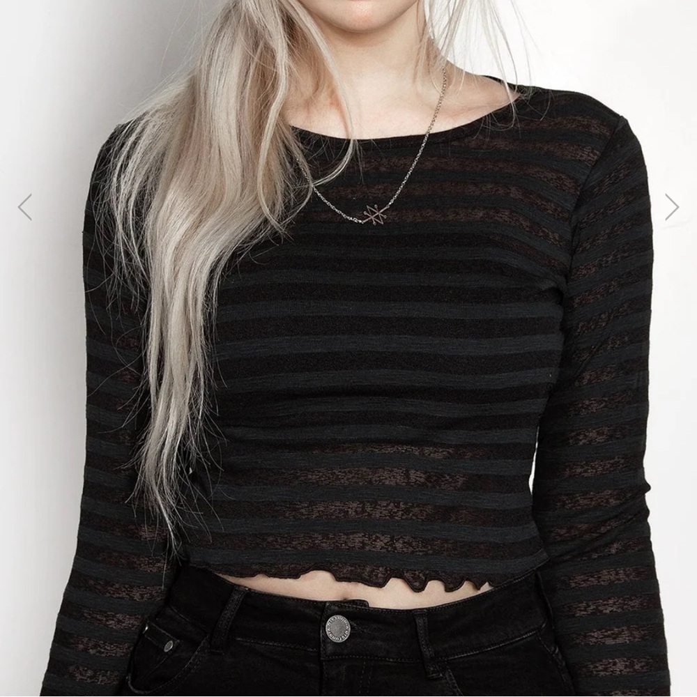 Disturbia Gomez Striped Mesh Crop Top